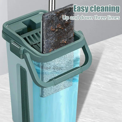 Flat Squeeze Mop And Bucket – Hand-free Wringing Floor Cleaning Mop