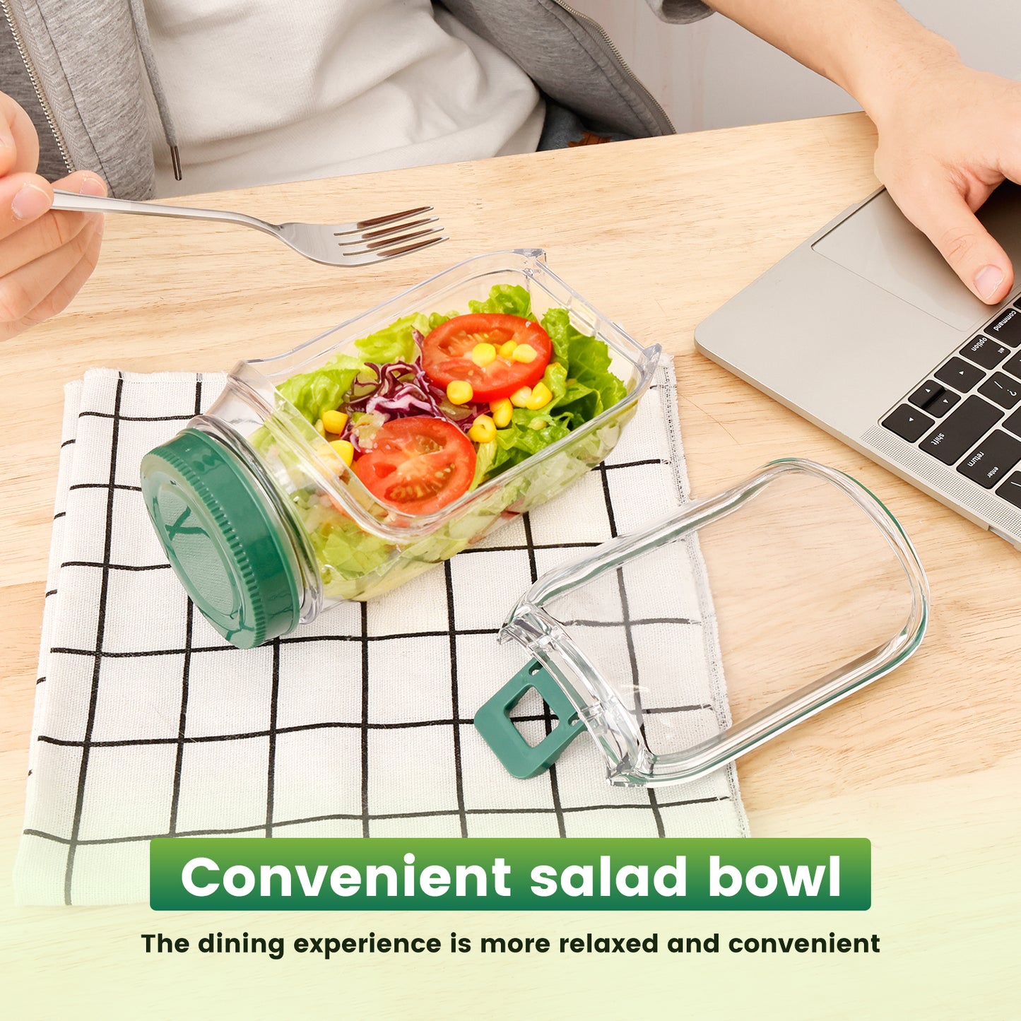 Dual-Opening Salad Jar with Built-In Sauce Cup