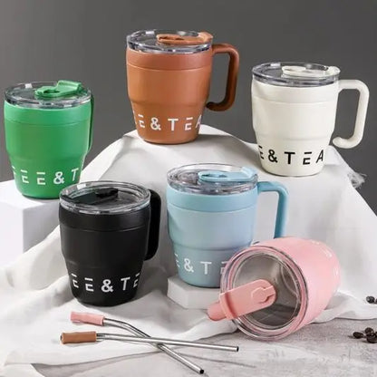 480ML Stainless Steel Coffee Mug with Straw