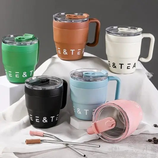 480ML Stainless Steel Coffee Mug with Straw