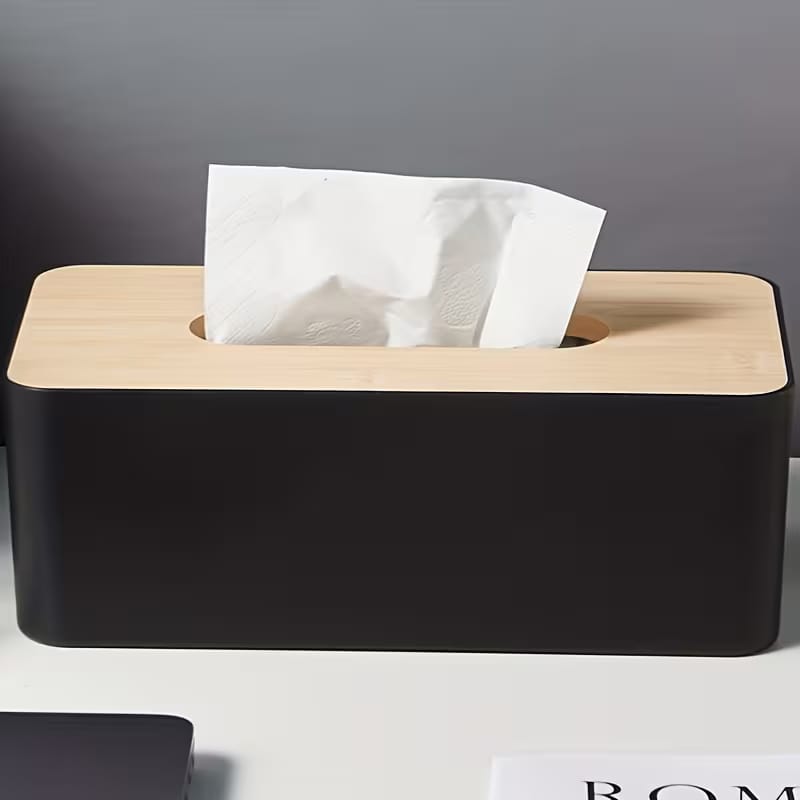 Black Wood Top Modern Tissue Box Holder