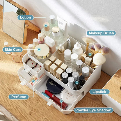 Luxury Desktop Cosmetic Box Multiple Drawers & Lipstick Slots Organize Vanity.