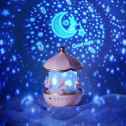 Cute Bunny Carousel Night Lamp - Rotating LED Nursery Light for Kids
