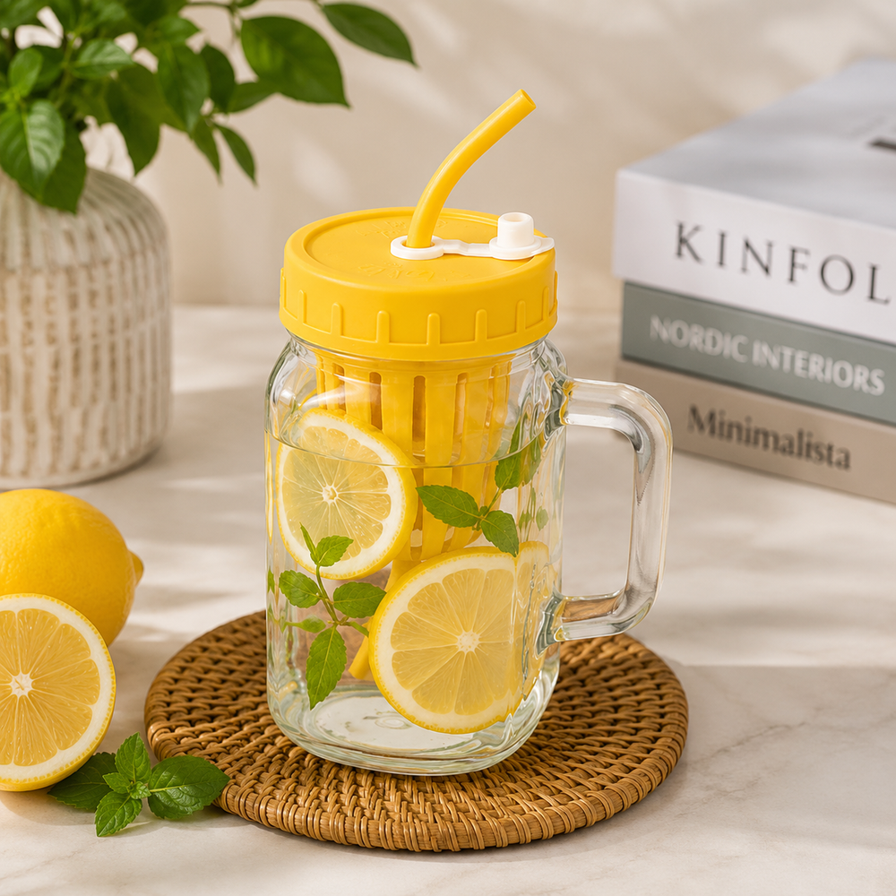 500ml Glass Sipper with Infuser, Leakproof Glass Infuser Mug with Straw