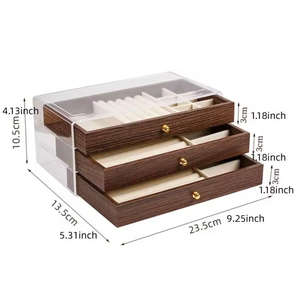 3 Layer Acrylic Wooden Jewelry Organizer