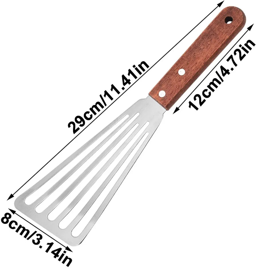 Non Slip Stainless Steel Frying Spatula, Rust Proof Spatula With Wooden Handle