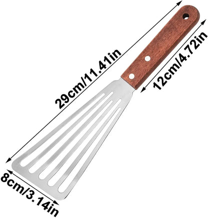 Non Slip Stainless Steel Frying Spatula, Rust Proof Spatula With Wooden Handle