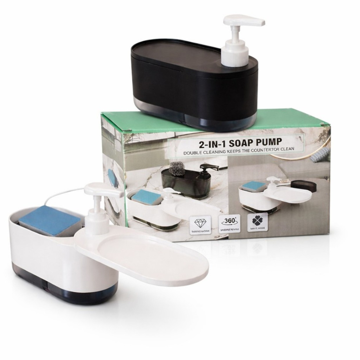 Orangide Soap Dispenser Brush, Built-in Soap Pump and Sponge Holder
