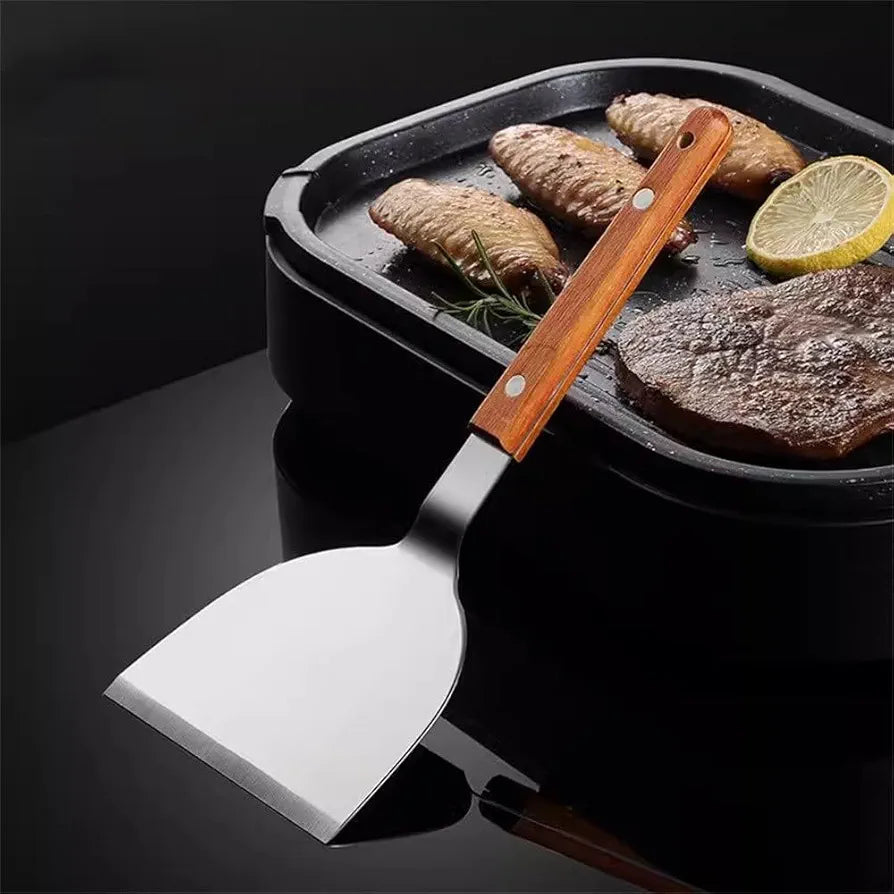 Stainless Steel Cooking Shovel, Cookware Spatula With Wooden Handle