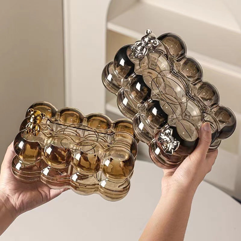 Transparent Luxury Bubble Tissue Box with Chrome Bunny & Bow Design