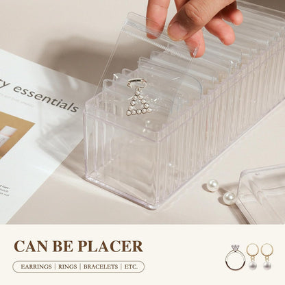 Clear Jewelry Organizer Box with 20 pvc Resealable Zip Bags – Compact Storage Case for Rings, Earrings, Necklaces & Small Accessories