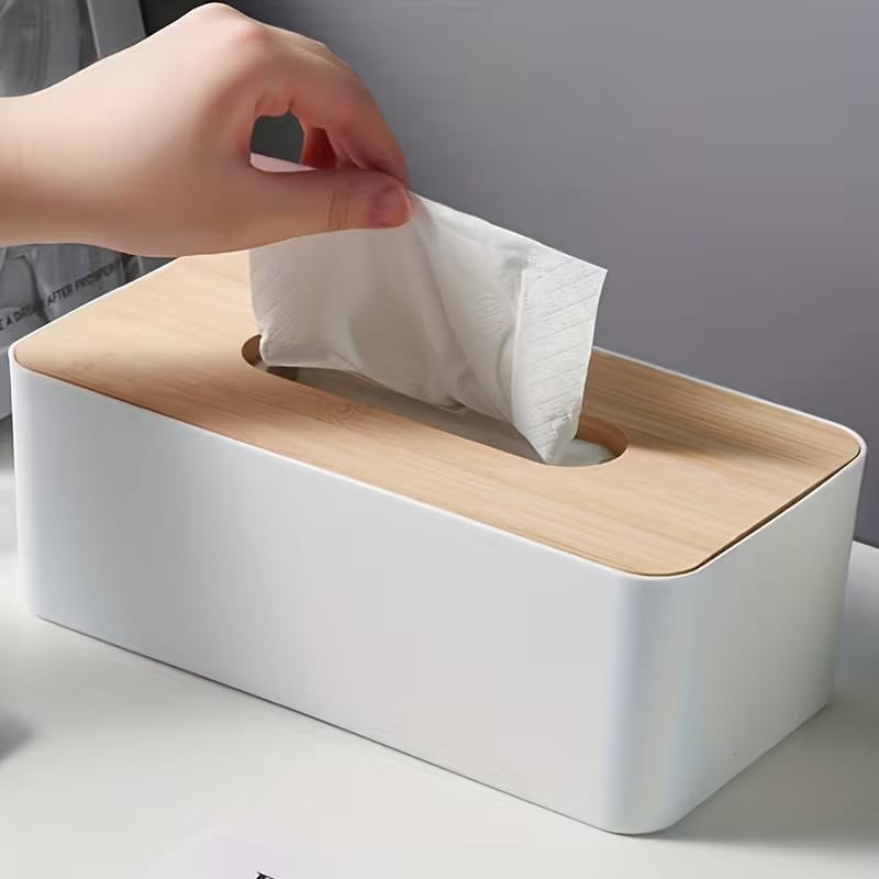 Black Wood Top Modern Tissue Box Holder