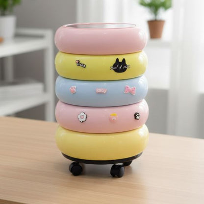 Cute Trolley Dustbin with Detachable Inner Bin and Decorative Stickers