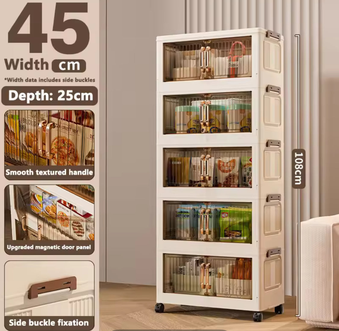 Multi Layer Foldable Storage Cabinet, Bedroom Closet Organizer With Doors