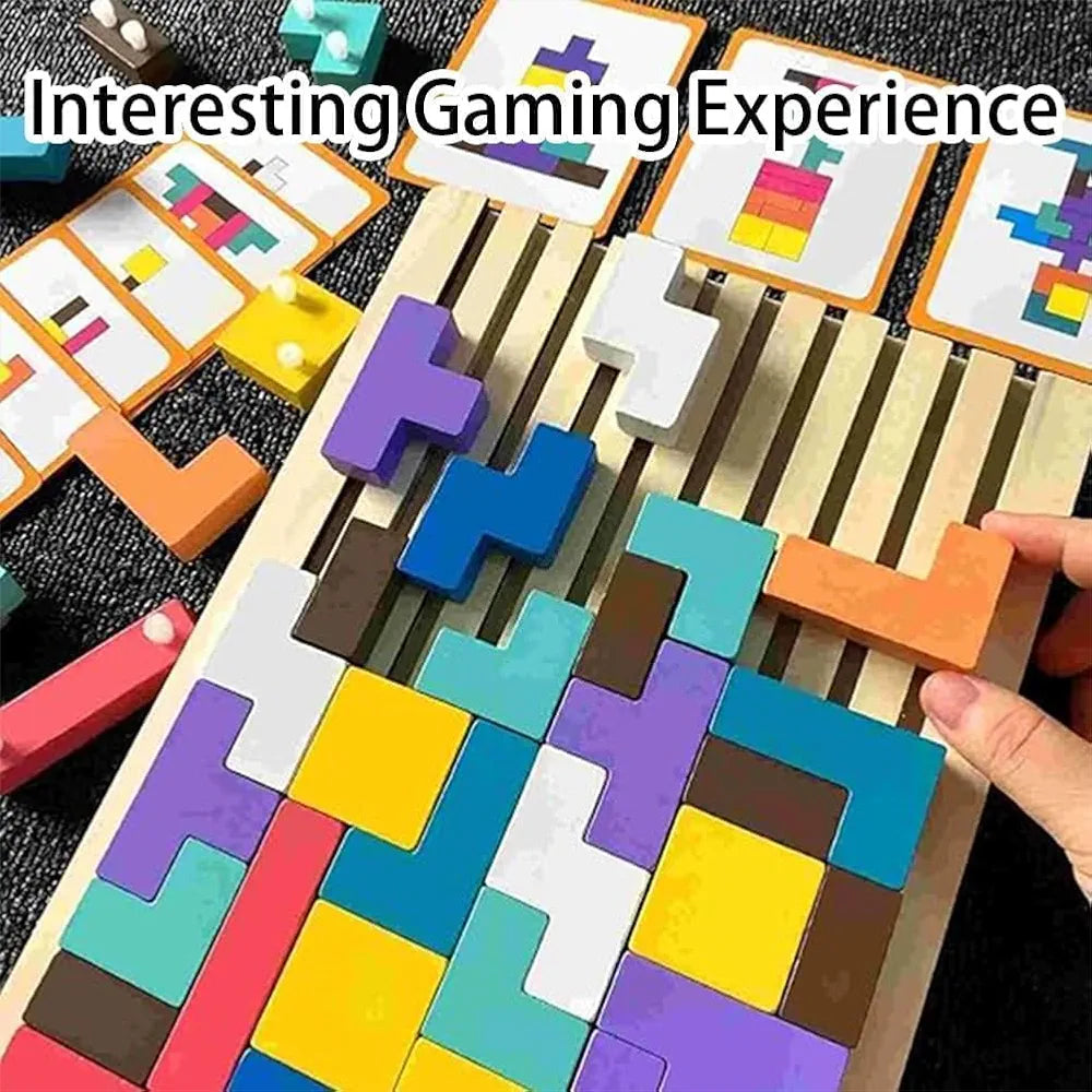 3D Wooden Tetris Puzzle Blocks Educational Colorful Set