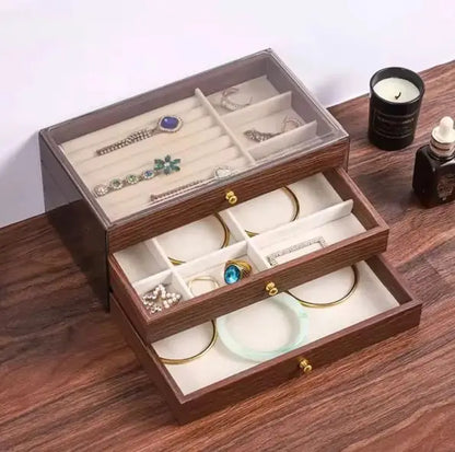 3 Layer Acrylic Wooden Jewelry Organizer