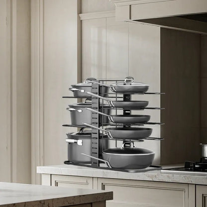 Pot & Pan Organizer Rack – Adjustable Cabinet Storage