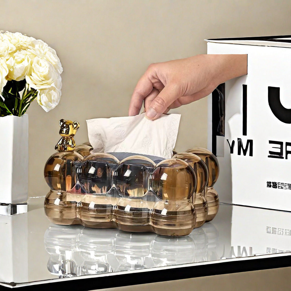Transparent Luxury Bubble Tissue Box with Chrome Bunny & Bow Design