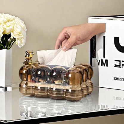Transparent Luxury Bubble Tissue Box with Chrome Bunny & Bow Design