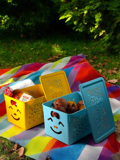 3-Piece Set Of Purple Smiley Toys Storage Baskets With Lids