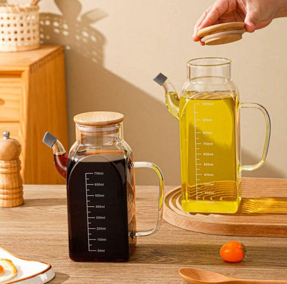 High Borosilicate Glass Oil Jug With Wooden Lid