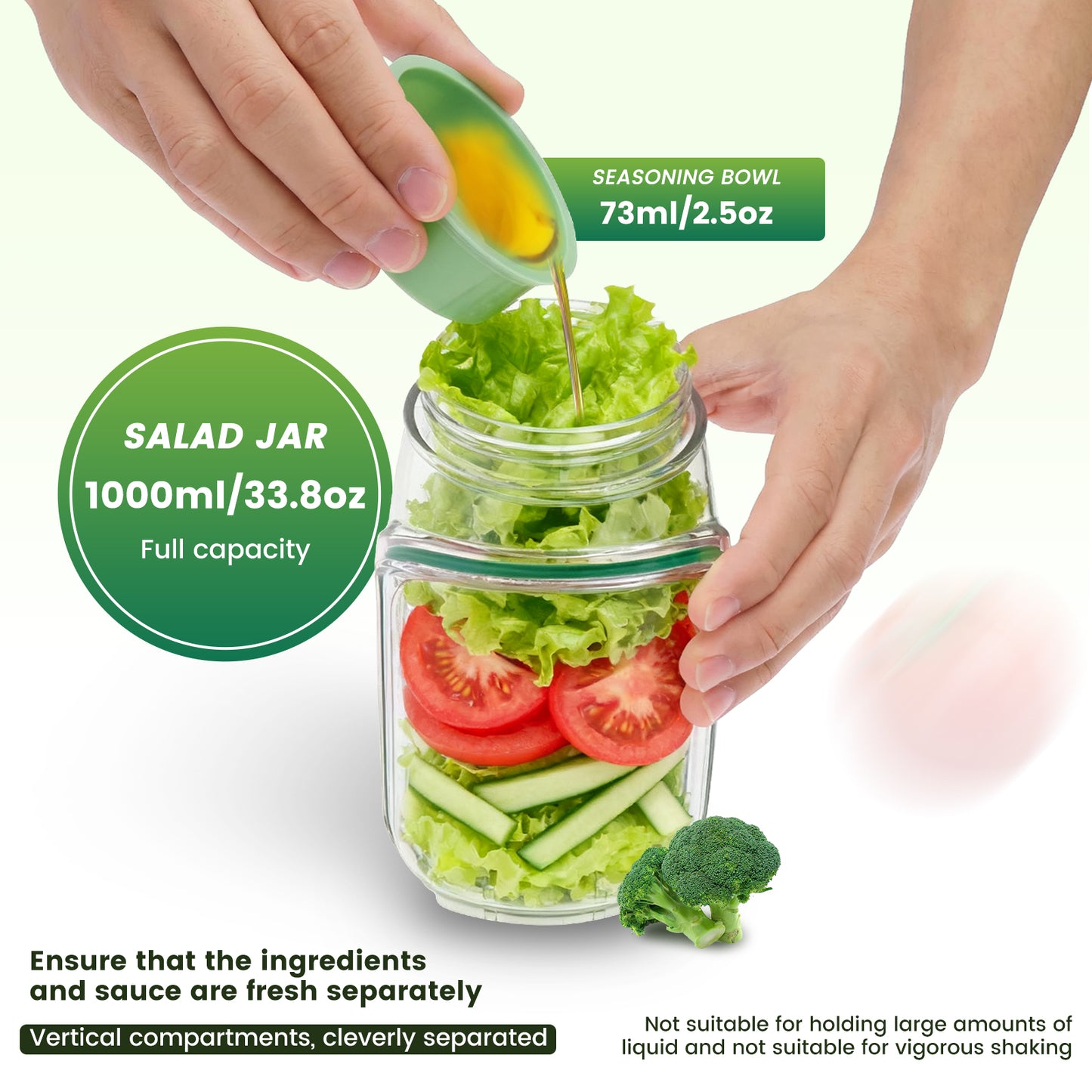 Dual-Opening Salad Jar with Built-In Sauce Cup