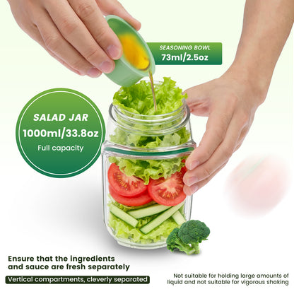 Dual-Opening Salad Jar with Built-In Sauce Cup