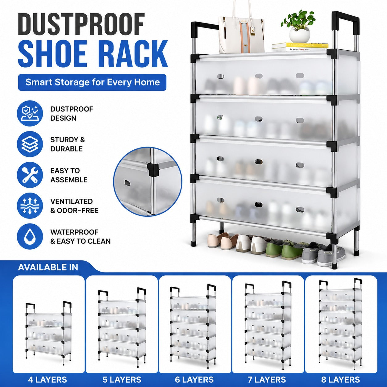 Multi Layer Dust-Proof Shoe Rack (Box Packing Premium Quality)