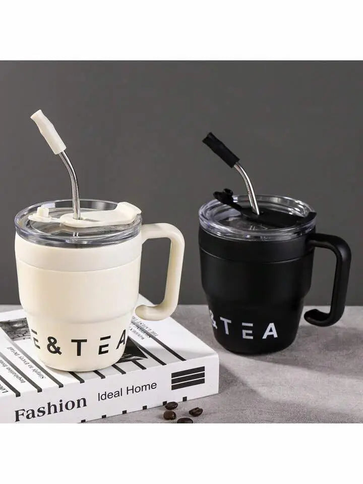 480ML Stainless Steel Coffee Mug with Straw