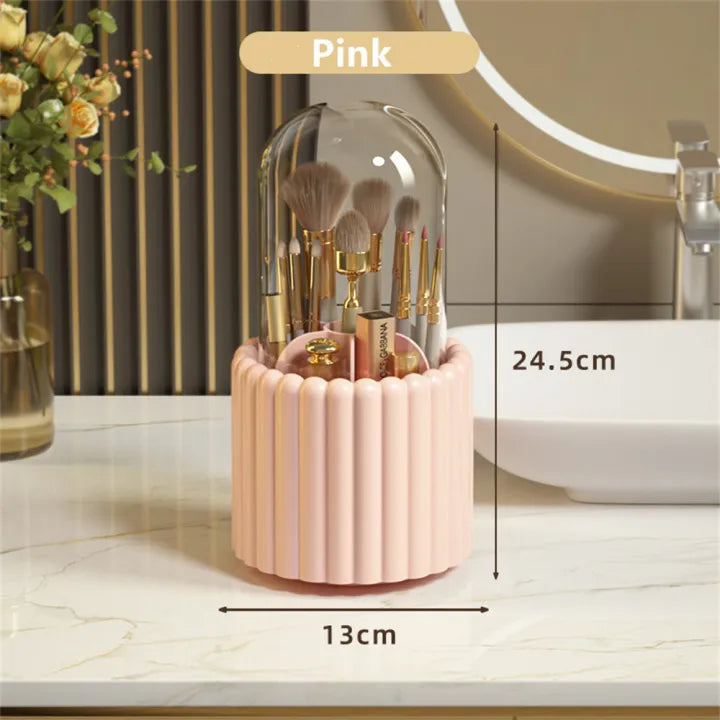 Dot Makeup Brush Storage Tube Rotating Dust-Proof Pen Holder with Lid Bucket