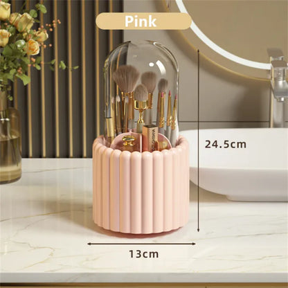 Dot Makeup Brush Storage Tube Rotating Dust-Proof Pen Holder with Lid Bucket
