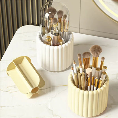 Dot Makeup Brush Storage Tube Rotating Dust-Proof Pen Holder with Lid Bucket