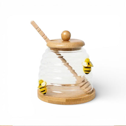 Glass Honey Pot With Spoon, Honey Jar With Wooden Lid