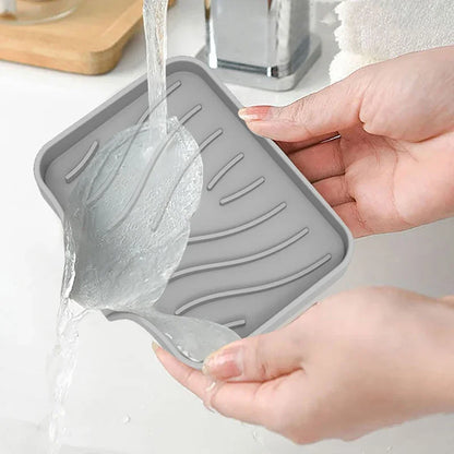 Silicone Soap Dish & Kitchen Soap Tray, Durable Rubber Soap Dish with Drainage