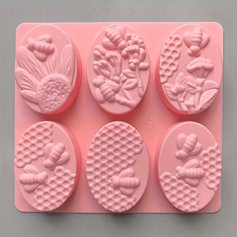 Oval Shape Honey Bee Silicone Baking & Soap Mold 6 Cavity (Black Or White)