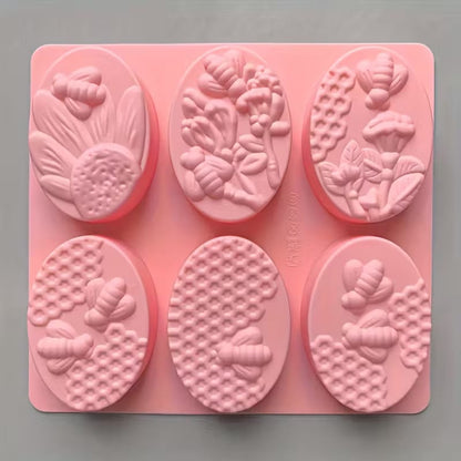 Oval Shape Honey Bee Silicone Baking & Soap Mold 6 Cavity (Black Or White)