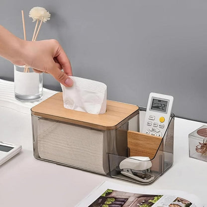 ClearView Wooden Lid Tissue Box with Dual Compartments