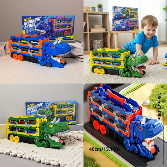Urban Rail Track Toy Set For Childrens Transforming Dinosaur Truck Includes 6 Vehicles Ultimate Garage Playset