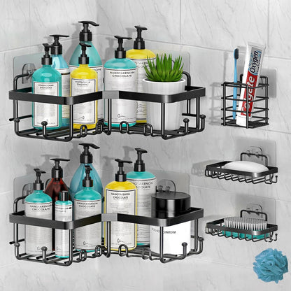 Set Of 5 Mesh Shower Shelves, Multipurpose Wall Storage Racks Stainless Steel Bathroom Corner Baskets