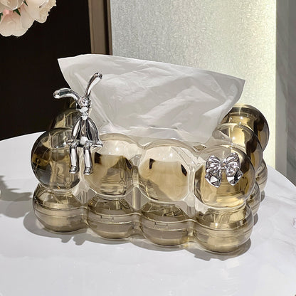 Transparent Luxury Bubble Tissue Box with Chrome Bunny & Bow Design