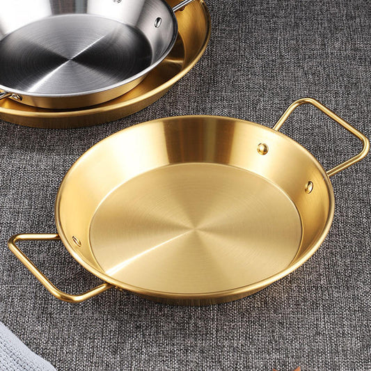 Stainless Steel Golden Serving Tray Round Spanish Seafood Cooking Pan