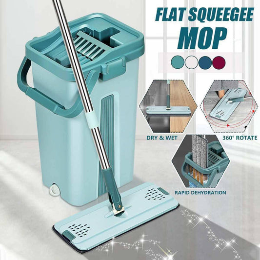 Flat Squeeze Mop And Bucket – Hand-free Wringing Floor Cleaning Mop