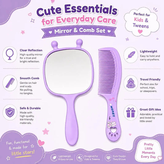 Cute Compact 2-Piece Mini Comb With Mirror Set