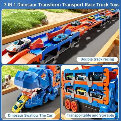 Urban Rail Track Toy Set For Childrens Transforming Dinosaur Truck Includes 6 Vehicles Ultimate Garage Playset