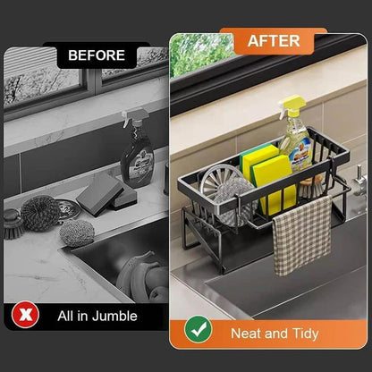 Kitchen & Bathroom Draining Rack & Sponge Holder – Rust-Resistant Storage Organizer