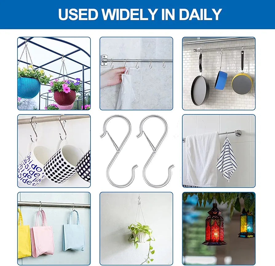 Multipurpose Heavy Duty Stainless Steel S-Hooks, Hanging Hooks