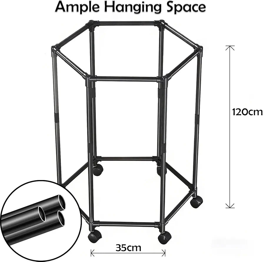 Hexagon Shape Rotating Clothes Metal Stand With Wheels