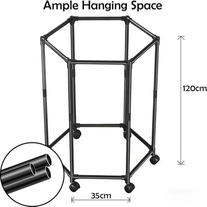 Hexagon Shape Rotating Clothes Metal Stand With Wheels