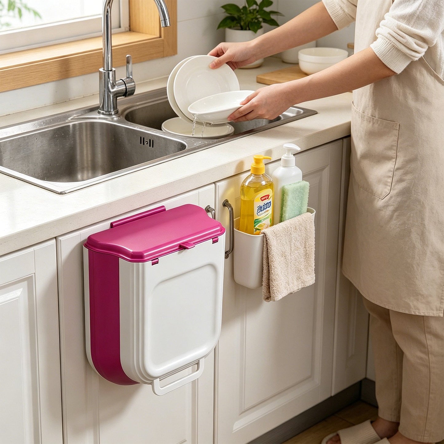 Wall Mounted Household Foldable Trash Bin Kitchen Hanging