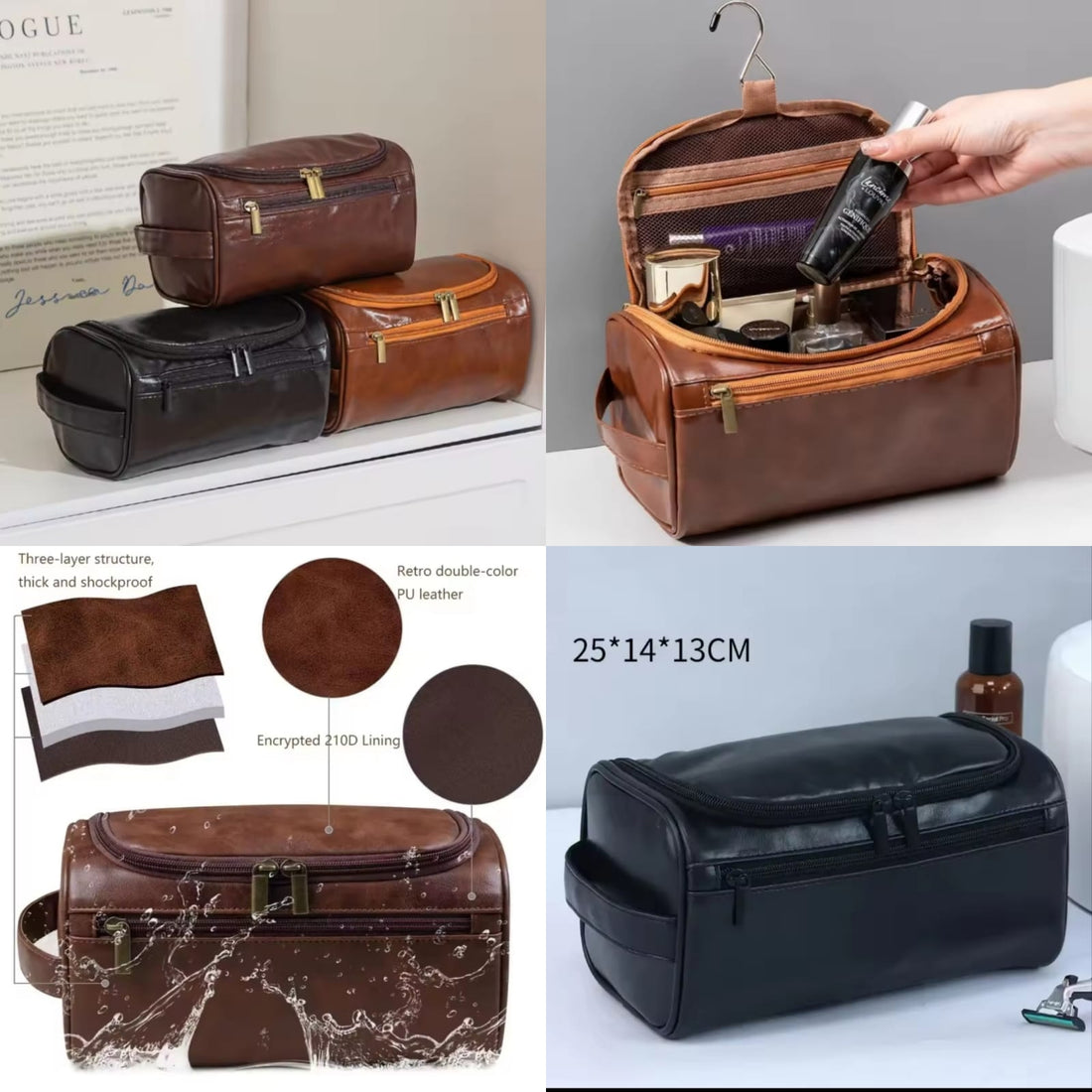 Travel Premium Leather Hanging Toiletry Bag